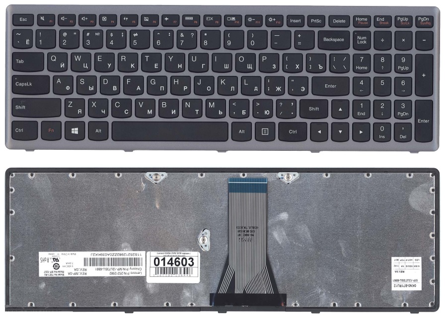 Клавиатура для Lenovo G505s, S510, Z510 черная c серебристой рамкой